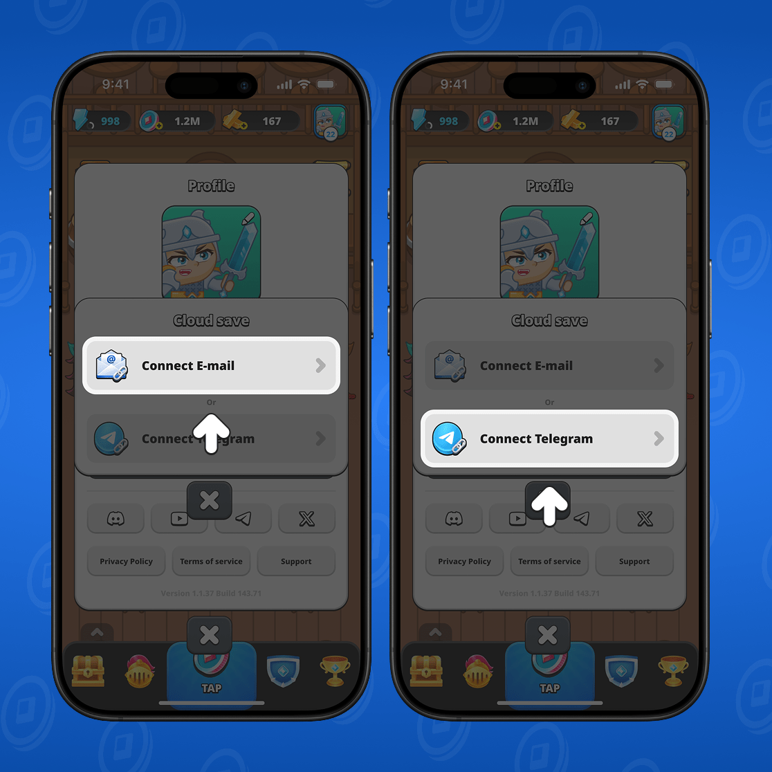 Connect E-mail or Telegram