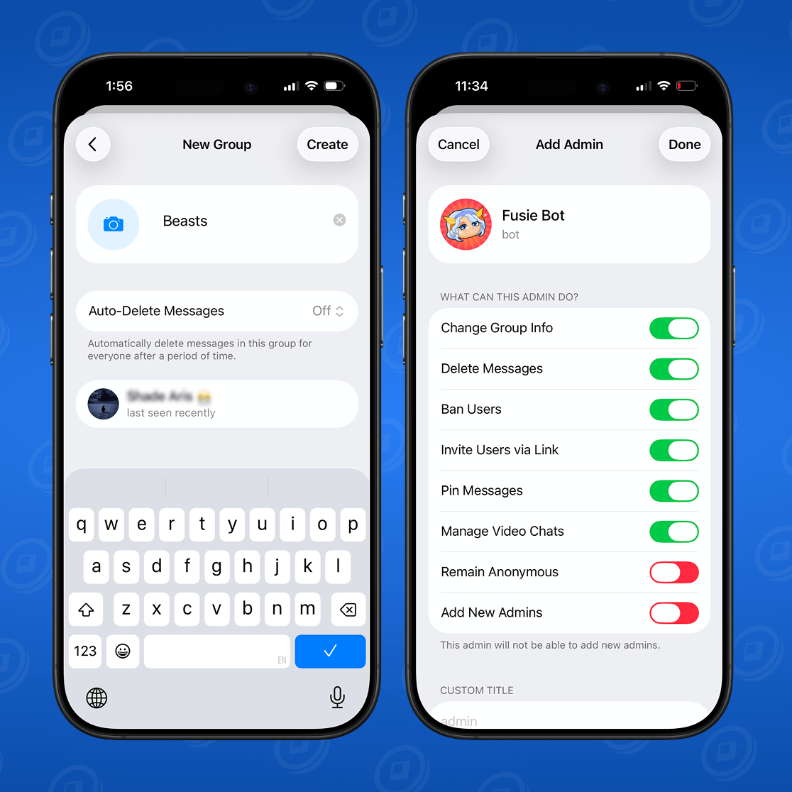 Indstillinger for klanchat i Telegram


