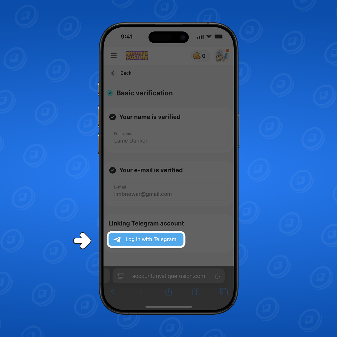 Log in to Telegram account

